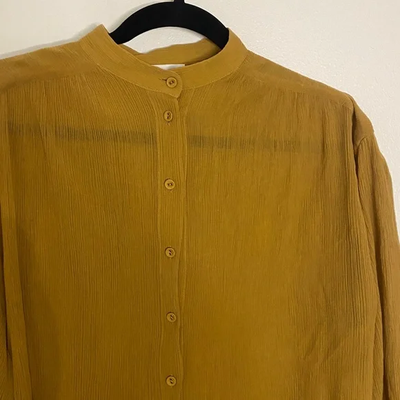 Zimmermann Textured Silk Button Up Mock Next Blouse Mustard Brown size 1 Small - Picture 3 of 10